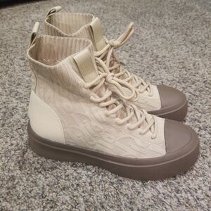 Beige and Brown High-Top Sneakers